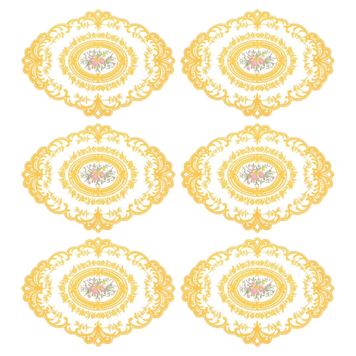 uxcell 6Pack Retro Lace Placemat 12x16-in Oval Embroidered Table Place Mats French Crochet Doilies Coasters Cup Mat for Home Wedding, Sapphire Blue