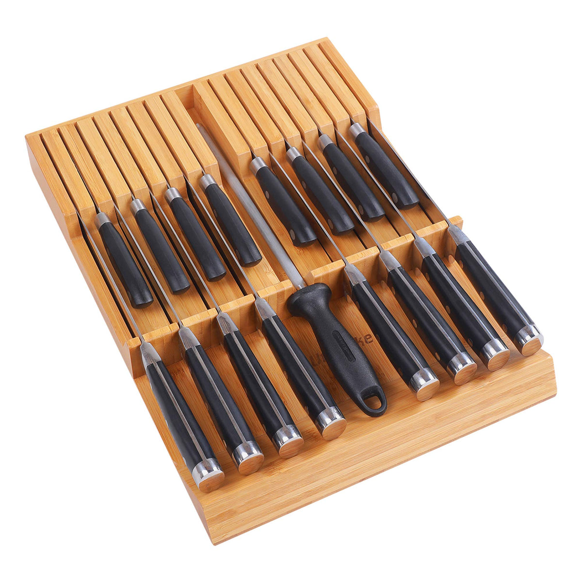 Utoplike In-drawer Knife Block Bamboo Kitchen Knives Drawer Organizer Large