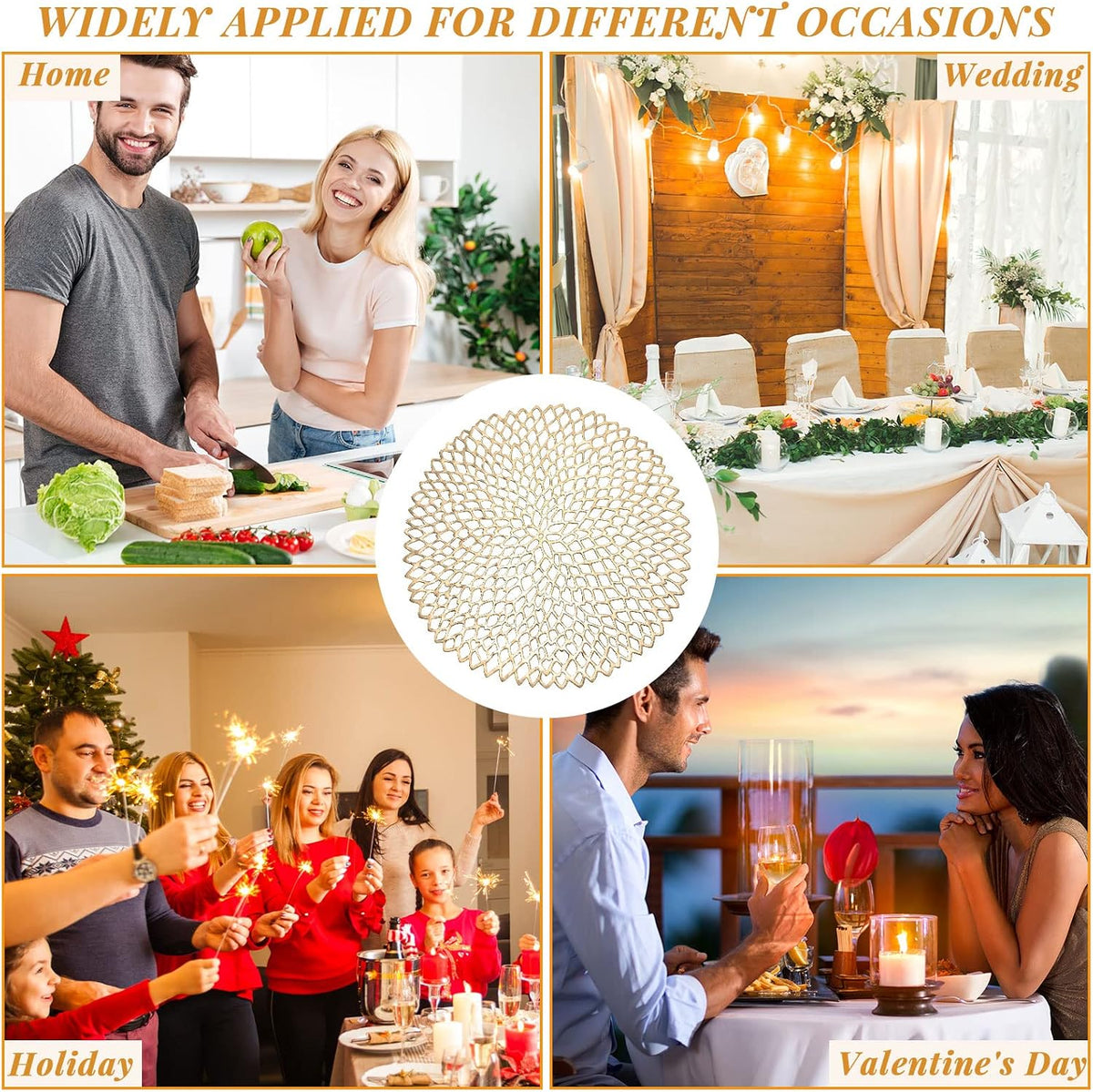 Vesici 24 Pcs Gold Round Pressed Vinyl Metallic Placemats Coasters Set