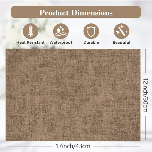 Faux Leather Placemats Set of 6,Heat Resistant Placemats for Dining Table, Easy Clean Non-Slip Place Mats, Waterproof Stain Resistant Wipeable Washable PU Table Mats, (Coffee)