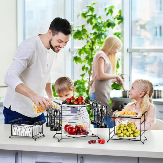 Sorbus Buffet Caddy, 7-Piece 3-Tier Set, Stackable Design (Black)