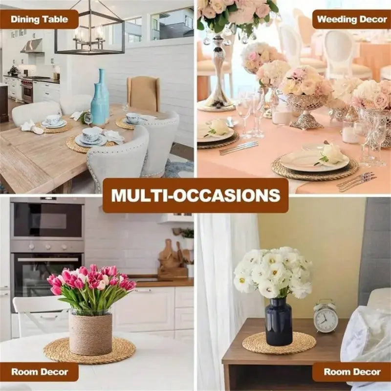 6 pack hand woven round water hyacinth placemats heat resistant non slip natural rattan table mats farmhouse Boho Placemats Set boho dining table decor