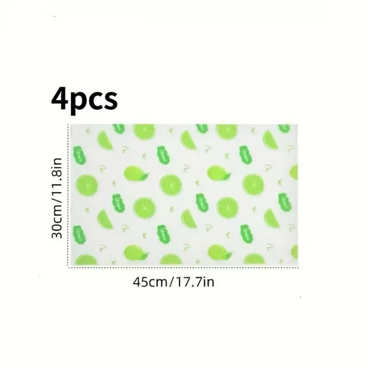 4pcs Thick Kitchen Refrigerator Mats, Washable, Cuttable, Oil-Resistant, Easy to Clean, Durable Non-Slip, Vibrant Lemon Pattern, for Fridge, Shelves, Freezer, Cabinets