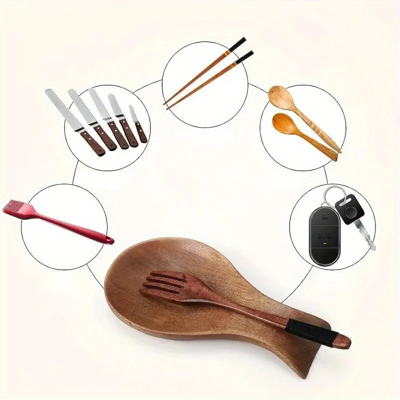 Classic Bamboo Wooden Spoon Holder - Organizer Storage for Cutlery, Soup Spoons, Forks, Chopsticks, Polyester-Free Durable Home Kitchenware, Ideal for Gifting & Dining Use