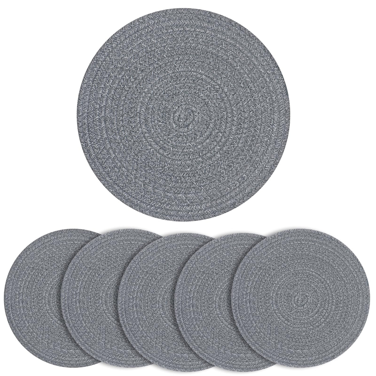 Round Woven Cotton Placemats Set of 4, Thick Braided Rope Table Mats, 13 Inches Non Slip Heat Resistant Place Mats, Farmhouse Boho Circular Hot Pads for Kitchen, Dining Table Decor (Blue 4 pcs)