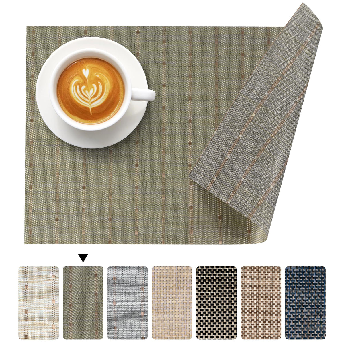 Placemats Set of 4 - Both-Side Usable Green & Gray Place Mats Durable Plastic Vinyl Woven Mats for Dining Table Deco, Heat-Resistant Table Mats Anti-Slip Wipeable (17.7 x 11.8 inch)
