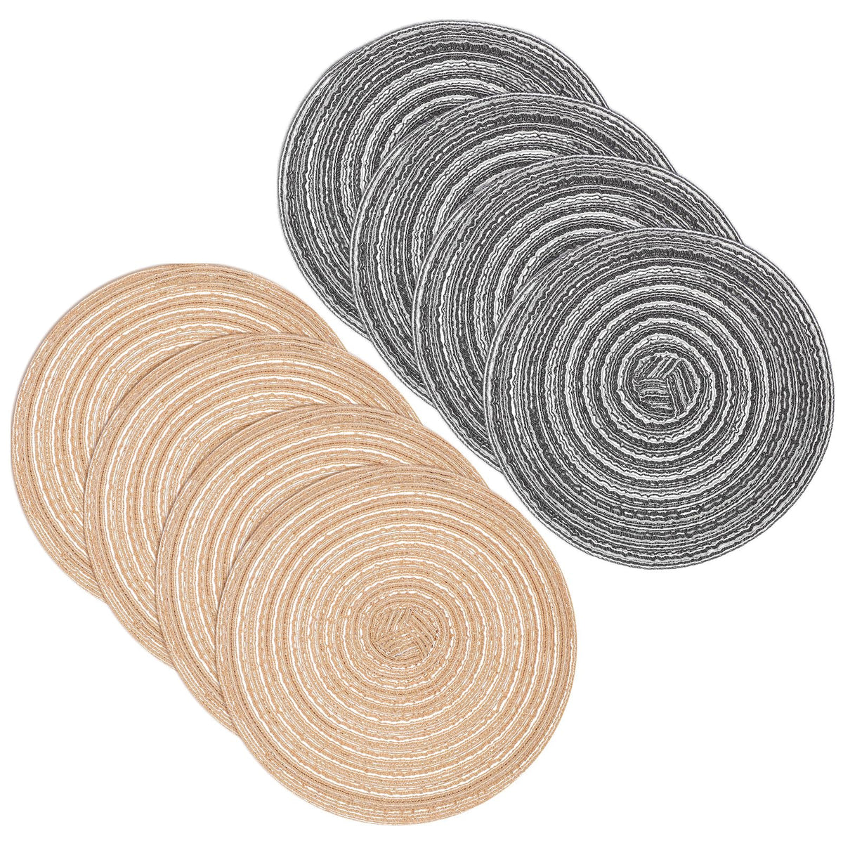 uxcell 8 Pcs Round Woven Placemats, 4.3 Inch Braided Washable Placemat Heat Resistant Decorative Place Mat for Kitchen Dining Table Countertop, Coffee/Khaki