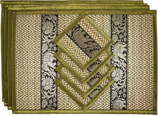 Hand-Woven Wicker Reed Placemats Coaster Set Alternative to Plastic Heat Resistant + Eco-Friendly Thai Style Durable Placemats, Available in 3 Different Sizes for Dining Table Set of 4