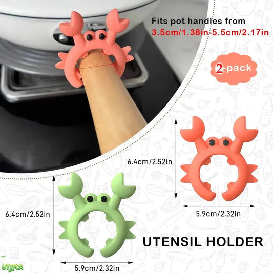 Crab Form 2-Piece Silicone Utensil Holder Set - Heat-Resistant Adjustable Clip-On Spoon Rest, Steam Releaser for Pans, Kitchenware Cooking Tools Utensils for Household Kitchen Supplies