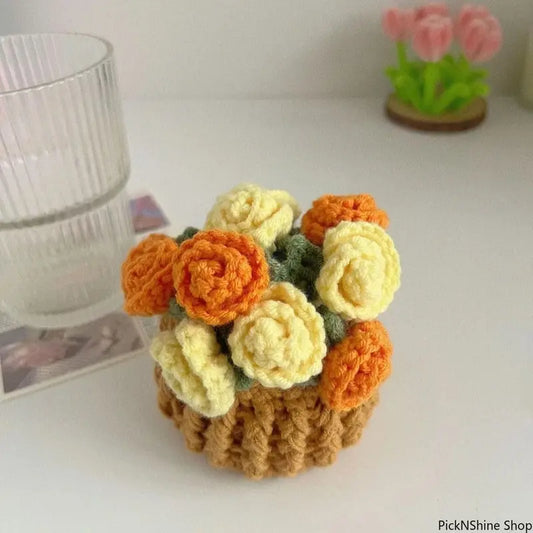 Handmade Crochet Floral Bouquet Decorative Coaster Set - 2026 Cozy Yarn-Knitted Cup Coasters for Drinks, Kitchen Drink Holder, Mom Gift, Synthetic Basic Fashion Accessory Set, Room Decor