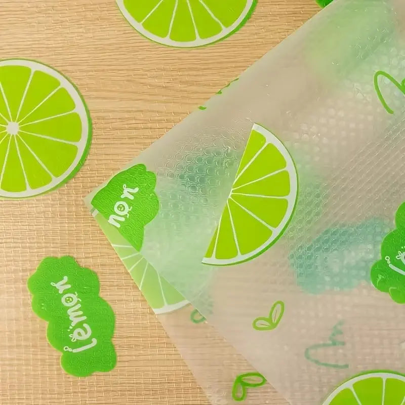 4pcs Thick Kitchen Refrigerator Mats, Washable, Cuttable, Oil-Resistant, Easy to Clean, Durable Non-Slip, Vibrant Lemon Pattern, for Fridge, Shelves, Freezer, Cabinets