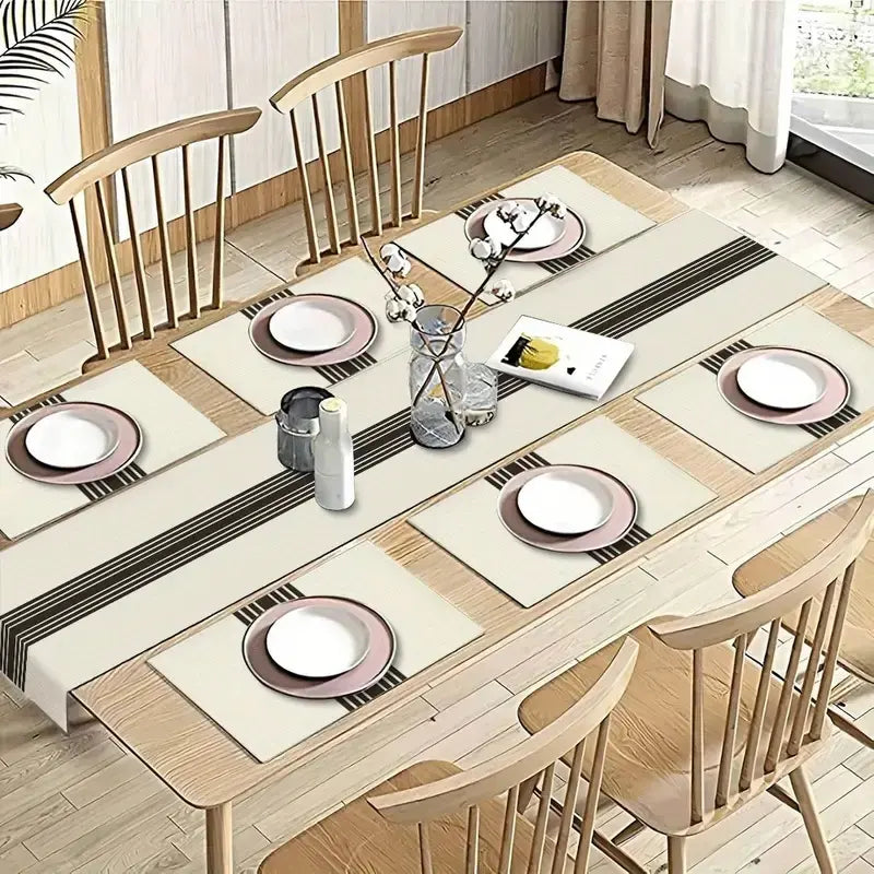 1 piece/5 piece set/7 piece table flag+Kitchen Decorative placemat set, Coasters, Rectangle, with black and white striped pattern design suitable for daily use in kitchens, dining tables, living rooms, weddings, indoor and outdoor homes, holiday gifts