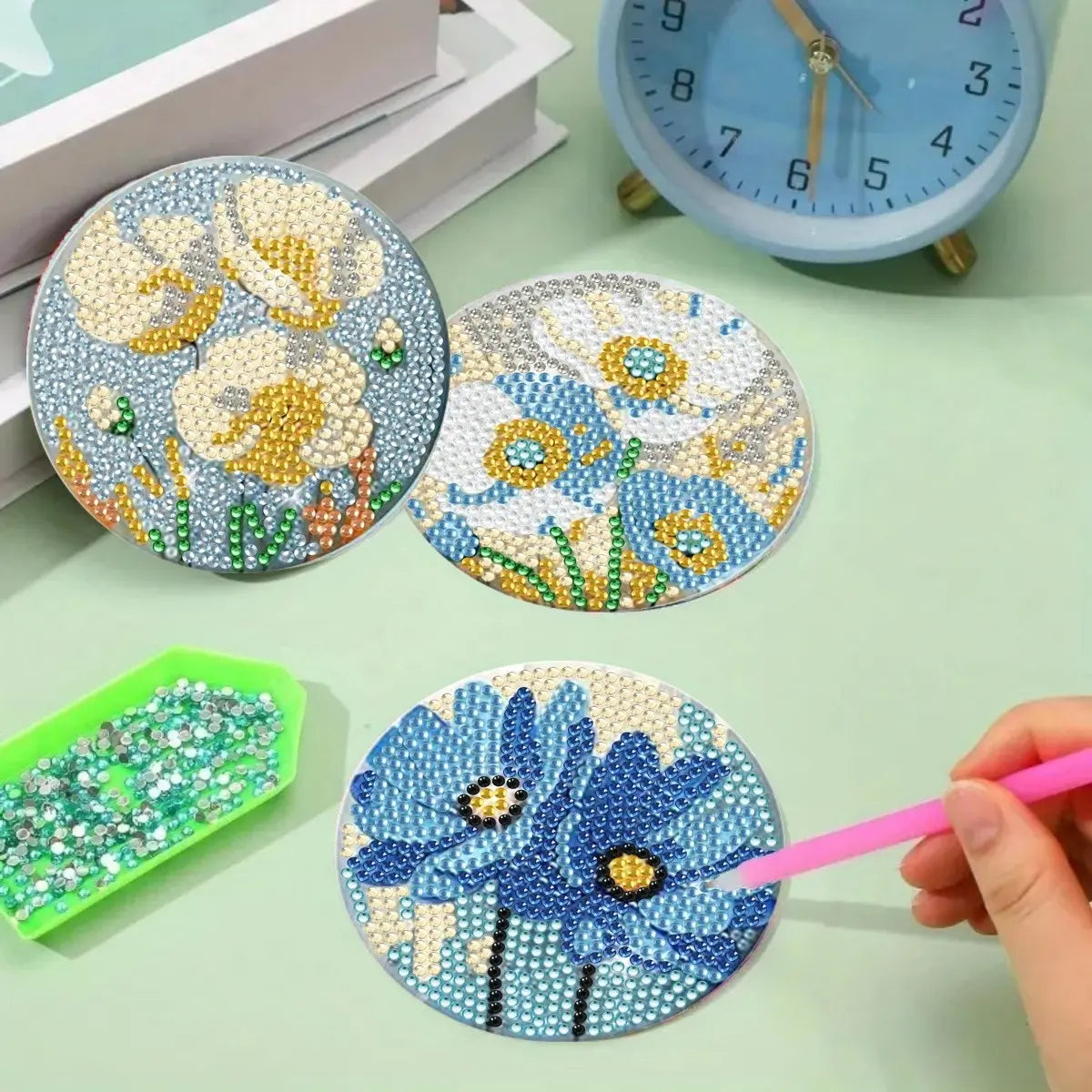 8 pieces/set of diamond art painting coasters with brackets, DIY flower patterned diamond art coasters, suitable for adults and beginners, diamond set craft supplies, gifts for friends, Coasters For Drinks, Cup coasters