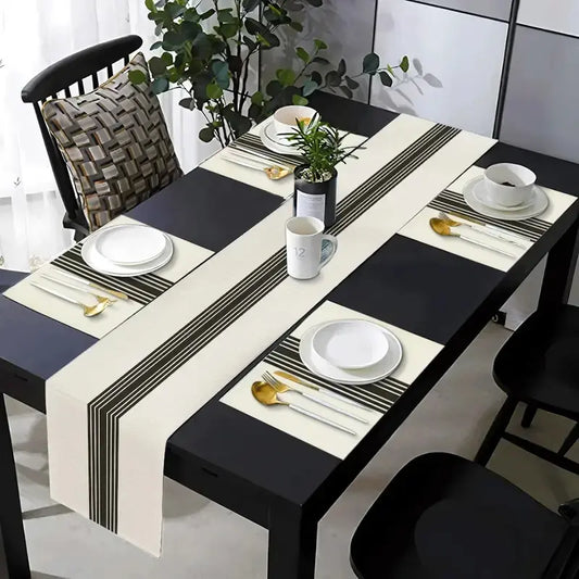 1 piece/5 piece set/7 piece table flag+Kitchen Decorative placemat set, Coasters, Rectangle, with black and white striped pattern design suitable for daily use in kitchens, dining tables, living rooms, weddings, indoor and outdoor homes, holiday gifts
