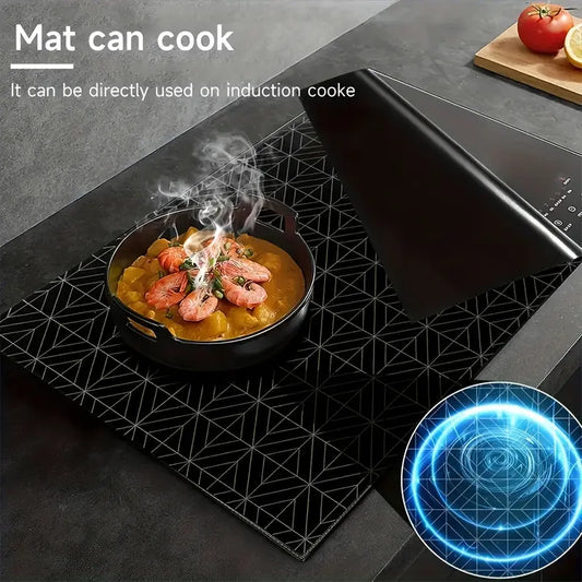 1pc Extra Large 30.8"x20.5" Durable Indoor Silicone Induction Cooktop Mat - Cuttable, Anti-Scratch Guard, Heat-Resistant, Non-Slip, Easy-Clean, Food-Safe Stove Protector for Cooktops, Microwaves, Coasters