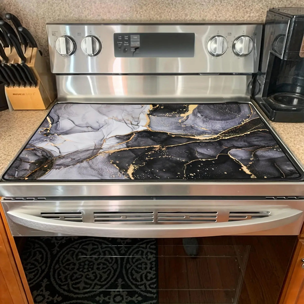 Modern Kitchen Stove Top Rubber Mat, 1 Count Waterproof & Heat Resistant Kitchen Stove Top Mat with 2 Hooks, Kitchen Decorative Placemat for Home Dining Room Barbecue Office, Dinnerware, Kitchenware, Household Placemat