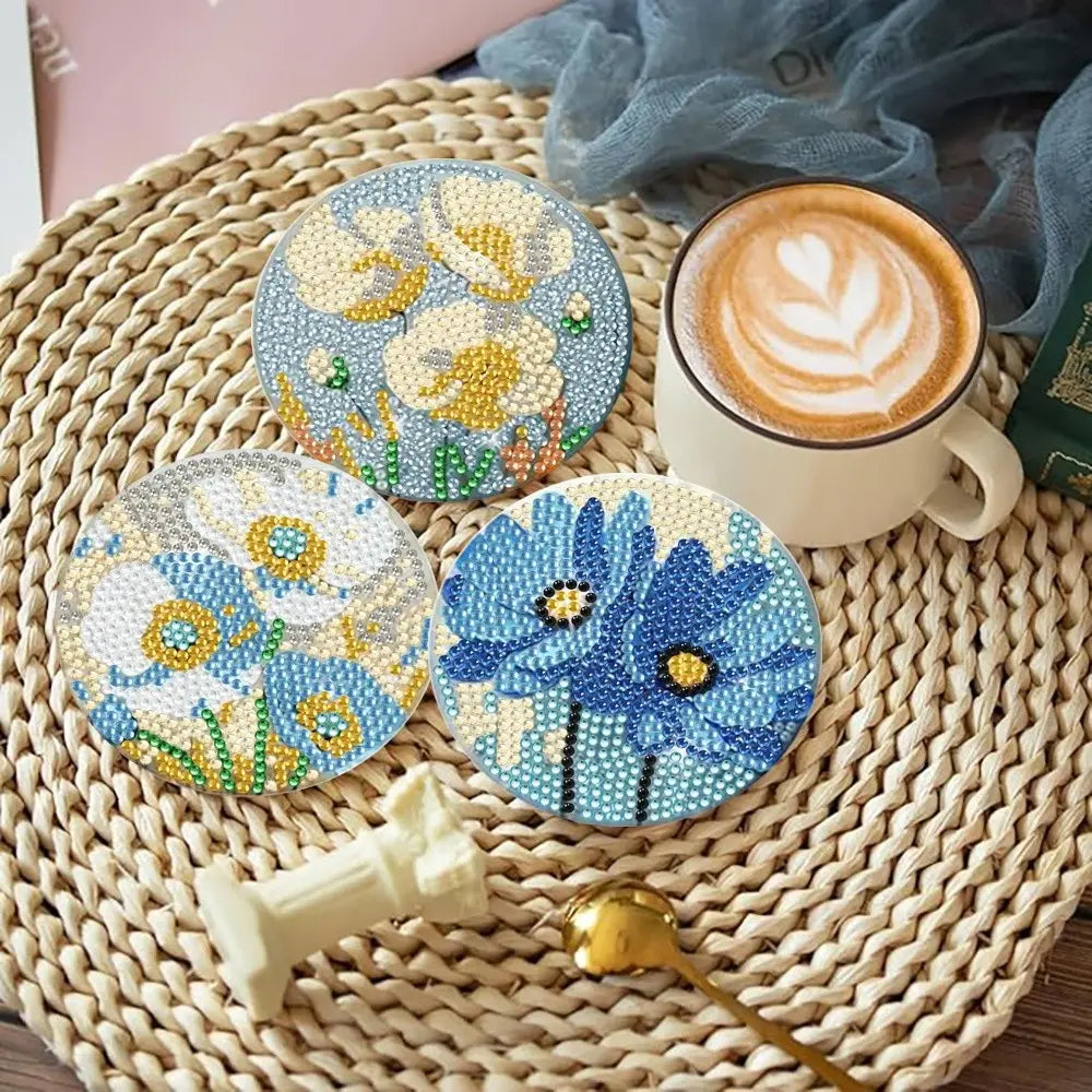 8 pieces/set of diamond art painting coasters with brackets, DIY flower patterned diamond art coasters, suitable for adults and beginners, diamond set craft supplies, gifts for friends, Coasters For Drinks, Cup coasters