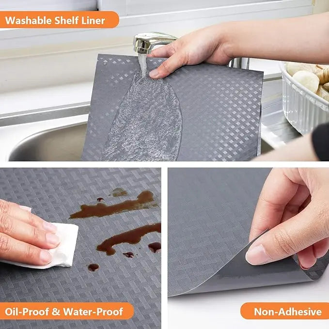 Shelf Liners for Kitchen Cabinets Refrigerator Liners Waterproof & Oil-Proof Kitchen Cupboard Liner Plastic Drawer Mats EVA Material Non Adhesive Fridge Liner for Shelves Gray 11.8 x 59 Inch Coasters Tableware, Kitchenware, Waterproofing