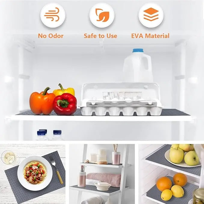 Shelf Liners for Kitchen Cabinets Refrigerator Liners Waterproof & Oil-Proof Kitchen Cupboard Liner Plastic Drawer Mats EVA Material Non Adhesive Fridge Liner for Shelves Gray 11.8 x 59 Inch Coasters Tableware, Kitchenware, Waterproofing