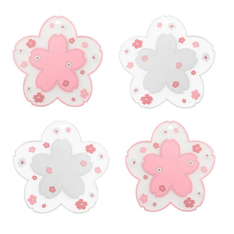Sakura Coffee Cup Mat Kawaii Coaster 2PCS Cute Cherry Blossom PVC Home Tea Mug Pink Flower Pattern Anti-Skid Pot Bowl Pad Placemat for Desk Drink Table Decor Kawaii Accessories(Large)