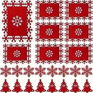 24 Pcs Red and Green Christmas Felt Place Mats and Coasters Set