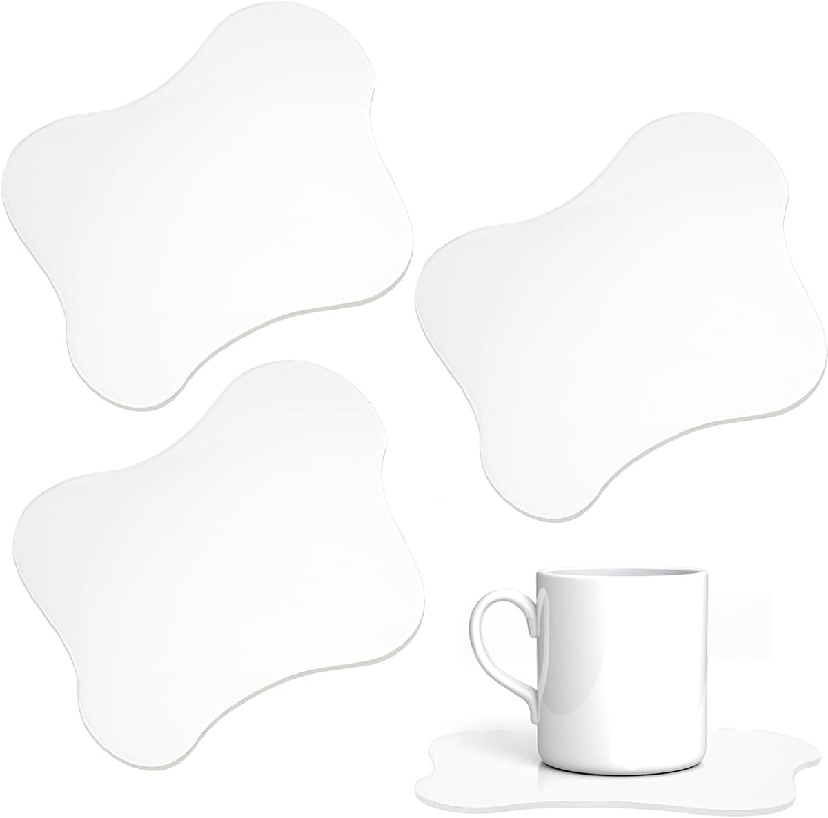3 Pcs Acrylic Irregular Coasters Cloud Shape Cup Mats Transparent Cute Coaster for Tabletop Protection Home Decor for Coffee Table, Stone Tables, Desk, Kitchen, Office (Clear)
