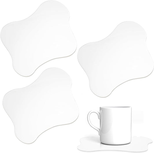 3 Pcs Acrylic Irregular Coasters Cloud Shape Cup Mats Transparent Cute Coaster for Tabletop Protection Home Decor for Coffee Table, Stone Tables, Desk, Kitchen, Office (Clear)