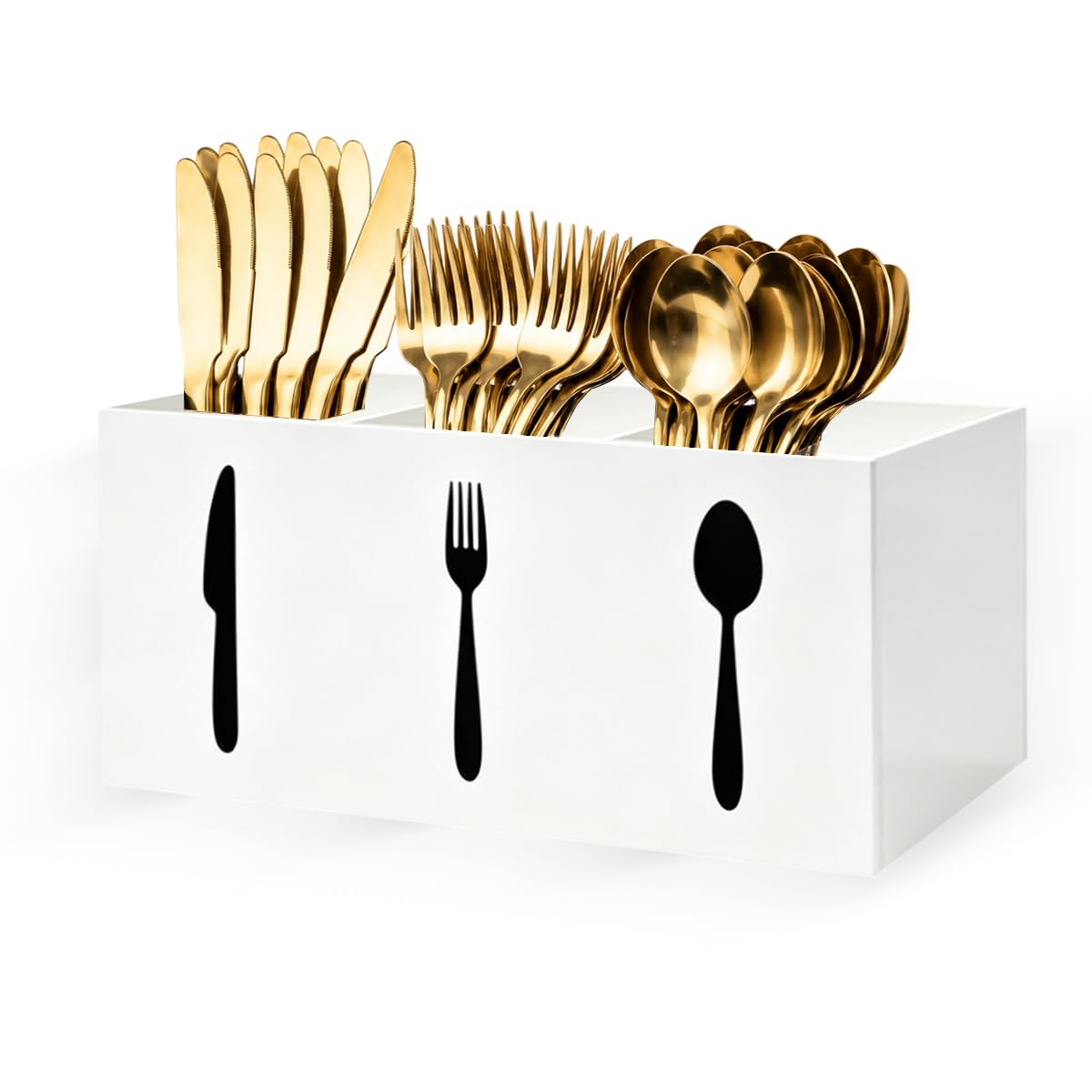 Acrylic Cutlery Storage Organizer Bin,3 Section Silverware Caddy with Spoon Fork Organizer, Clear Plastic Utensil Holder for Kitchen Countertop, Cabinet, Dining Room (Black)