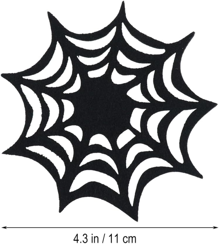 SHOWERORO Halloween Cobweb Coasters Set of 6 Black Felt Spider Web Placemats Heat Resistant Drink Coasters for Party Table Protection and Seasonal Decoration