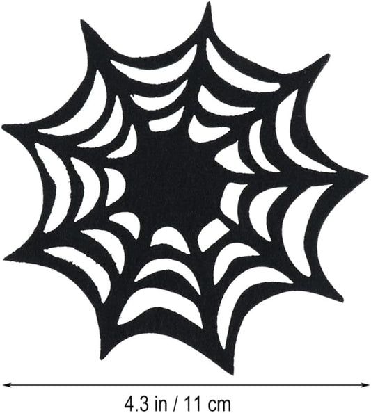 SHOWERORO Halloween Cobweb Coasters Set of 6 Black Felt Spider Web Placemats Heat Resistant Drink Coasters for Party Table Protection and Seasonal Decoration