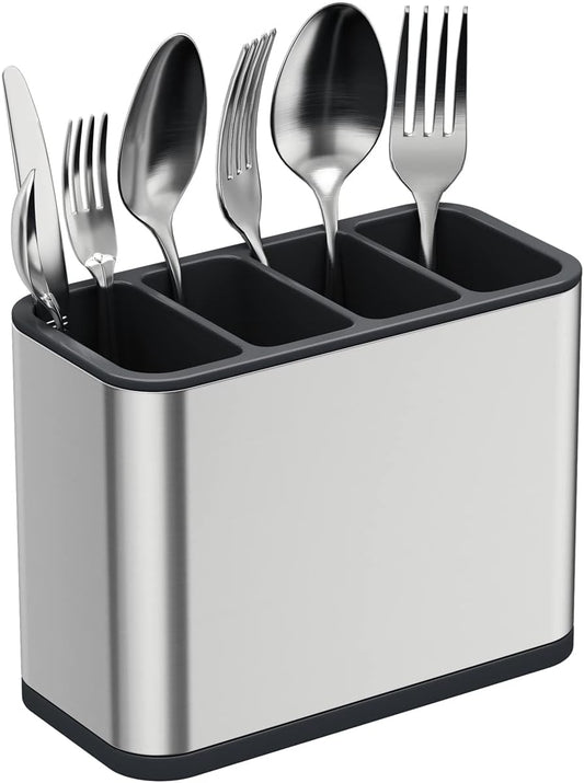 TESOT Silverware Caddy Utensil Caddy Spoon Holder with 4 Divided Compartments, Sturdy Stainless Steel, Rust Proof