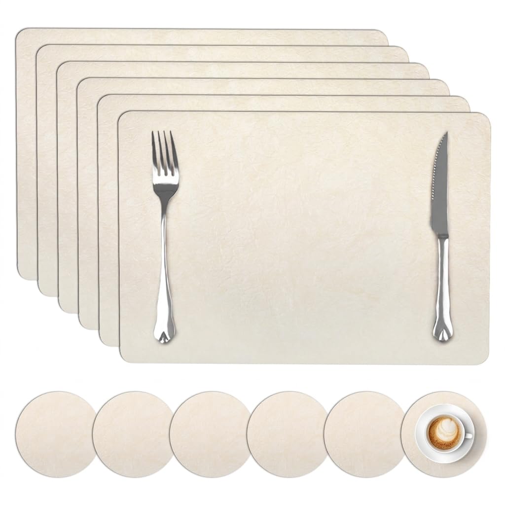 comfoyar Faux Leather Placemats Set of 6 with Coasters, 12x17inch Non-Slip Heat Resistant Dual-Sided Gold Crackled Place Mats, Washable Waterproof Table Mats for Kitchen Dining Party Table Decoration