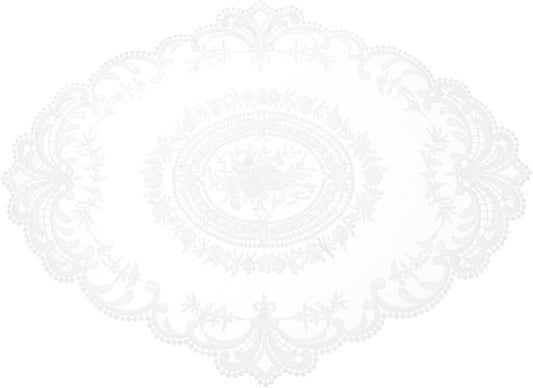 uxcell Retro Lace Placemat 16x22-in Oval Embroidered Table Place Mats French Crochet Doilies Coasters Cup Mat for Home Wedding, Pure White