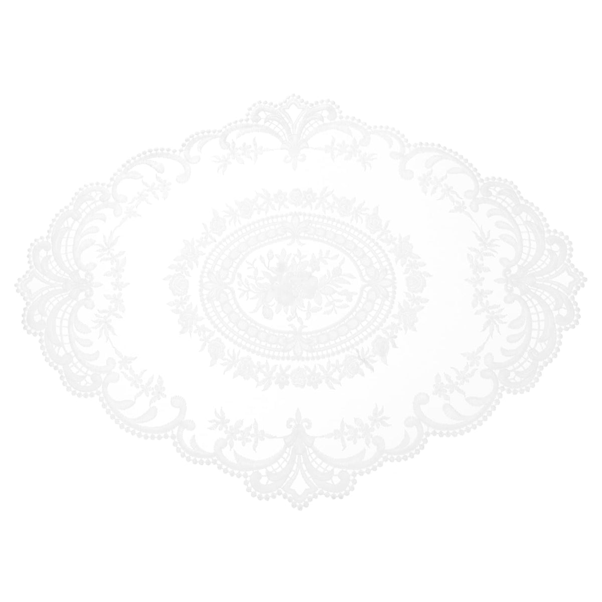 uxcell Retro Lace Placemat 16x22-in Oval Embroidered Table Place Mats French Crochet Doilies Coasters Cup Mat for Home Wedding, Pure White