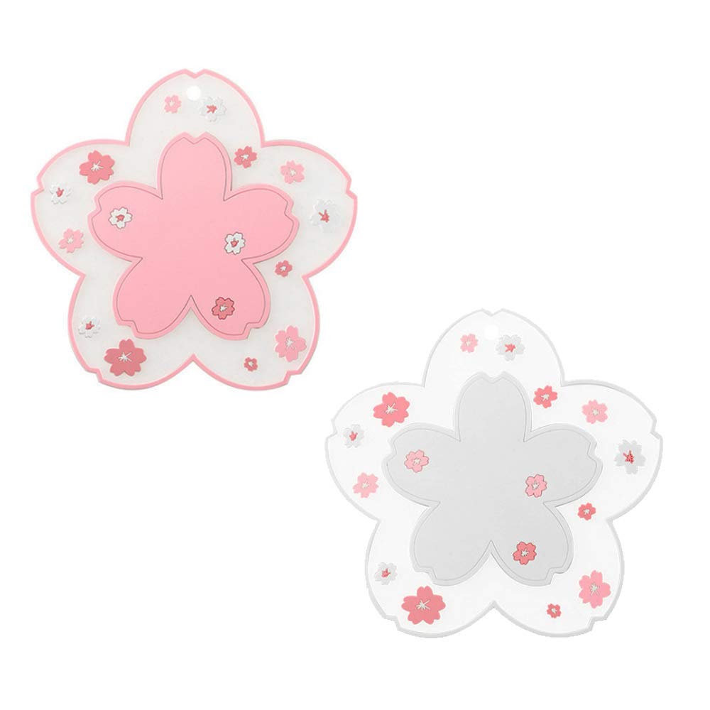Sakura Coffee Cup Mat Kawaii Coaster 2PCS Cute Cherry Blossom PVC Home Tea Mug Pink Flower Pattern Anti-Skid Pot Bowl Pad Placemat for Desk Drink Table Decor Kawaii Accessories(Large)