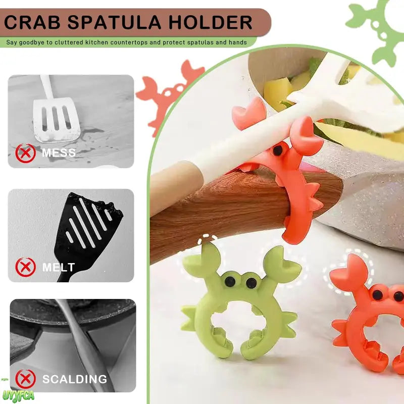 Crab Form 2-Piece Silicone Utensil Holder Set - Heat-Resistant Adjustable Clip-On Spoon Rest, Steam Releaser for Pans, Kitchenware Cooking Tools Utensils for Household Kitchen Supplies
