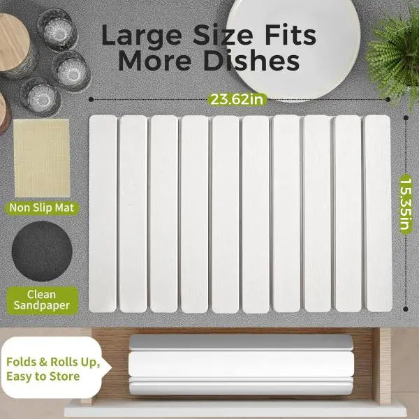 Foldable Large Diatomaceous Earth Dish Drying Mat - 24"×16" Kitchen Counter Drying Pad, Super Absorbent & Heat Resistant Diatomite Mat for Dishes, Non-Slip Tableware Drying Mat with White Marble Pattern