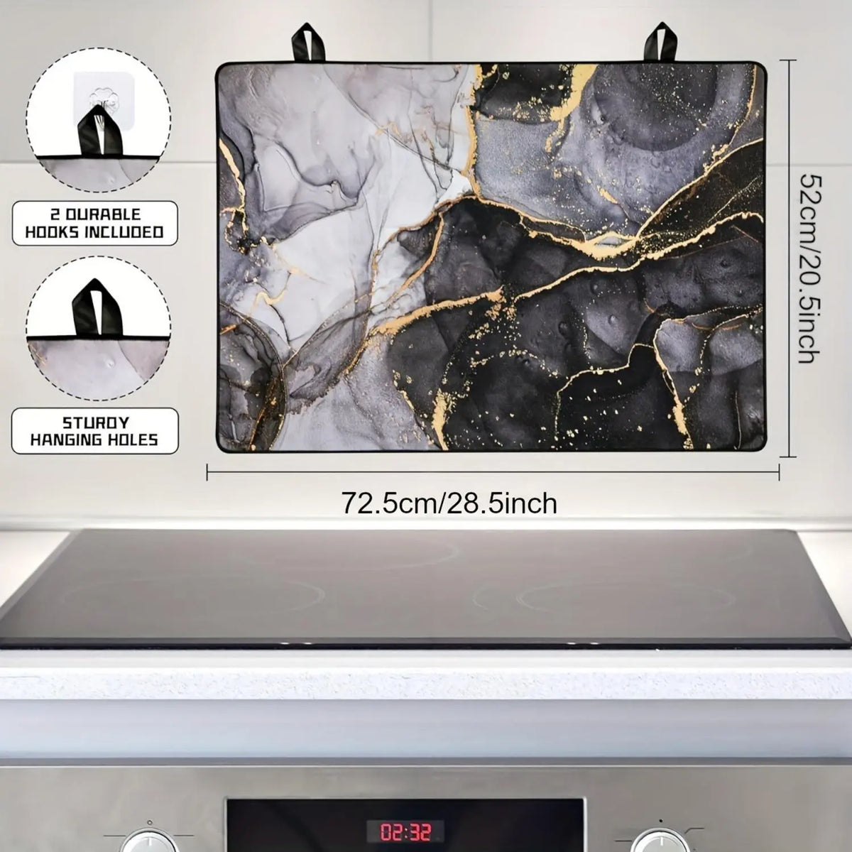 Modern Kitchen Stove Top Rubber Mat, 1 Count Waterproof & Heat Resistant Kitchen Stove Top Mat with 2 Hooks, Kitchen Decorative Placemat for Home Dining Room Barbecue Office, Dinnerware, Kitchenware, Household Placemat