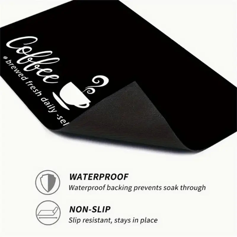 Coffee-Themed Kitchen Mat, Coffee Bar Mat, 1 Count Non-Slip Kitchen Placemat, Absorbent Coffee Machine Mat, Kitchen Decorative Mat for Coffee Maker and Bowl Rack, Coasters