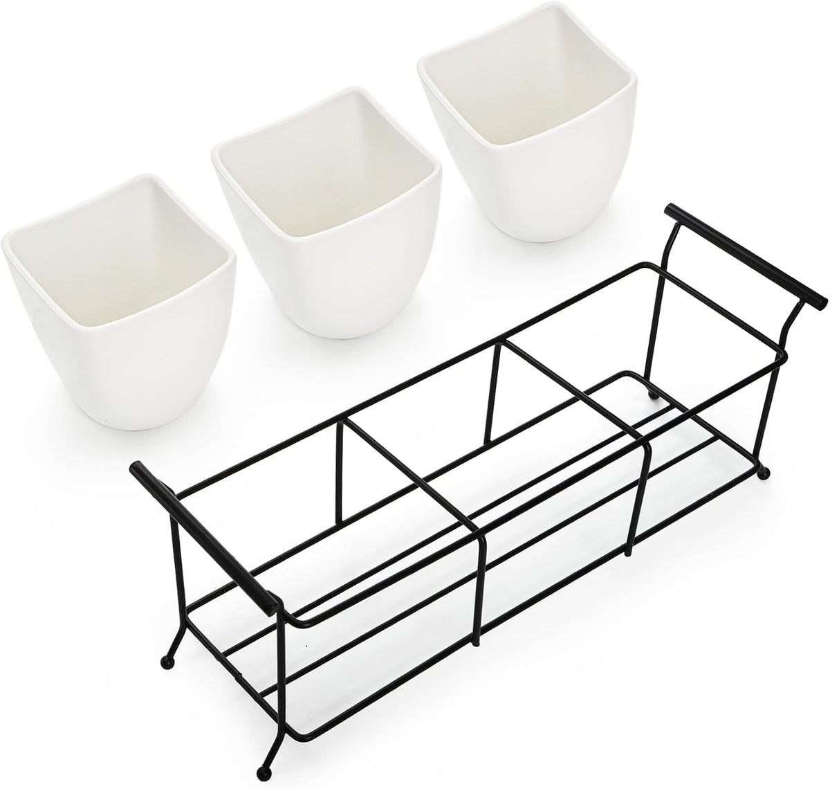 Bekith 3-Piece Ceramic Flatware Caddy with Metal Rack, Utensil Holder Silverware Caddy Cutlery Organizer, White
