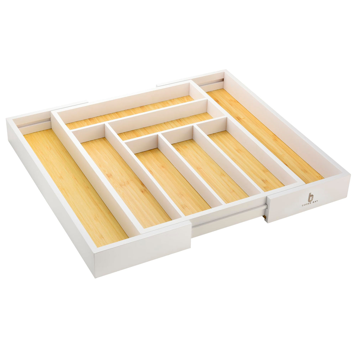 Bamboo drawer organizer, utensil holder, silverware organizer, and adjustable cutlery tray with drawer dividers, for kitchen, office desk, and bathroom storage (Black)