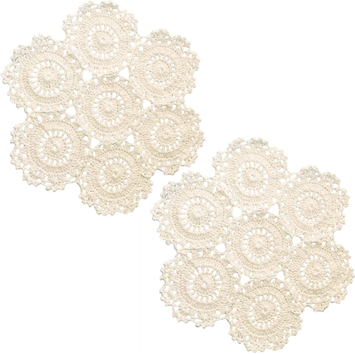 2PCS 10 Inch Sunflower Crochet Place Mats Lace Doilies Coasters Handmade Round Spliced Sunflower Table Cup Mats Easter Mother's Day Decoration,Red