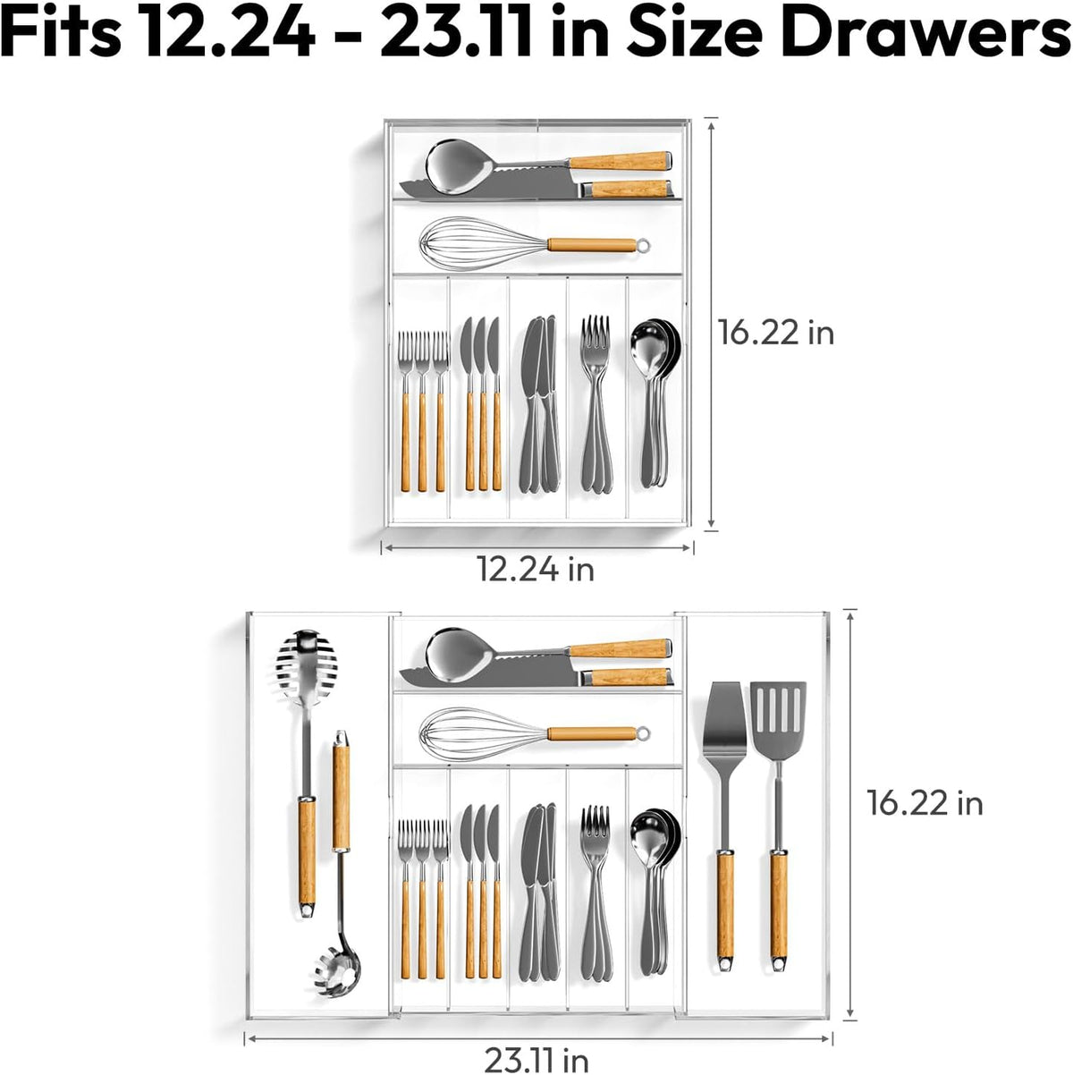 NIUBEE Acrylic Utensil Silverware Tray for Drawer, Clear Cutlery Organizer