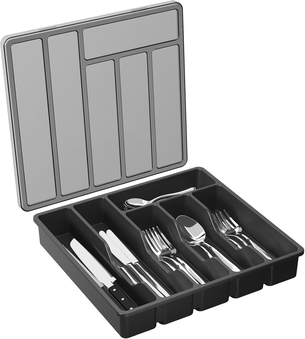 Lifewit Silverware Organizer with Lid, Covered Utensil Tray, 12.6x11.8