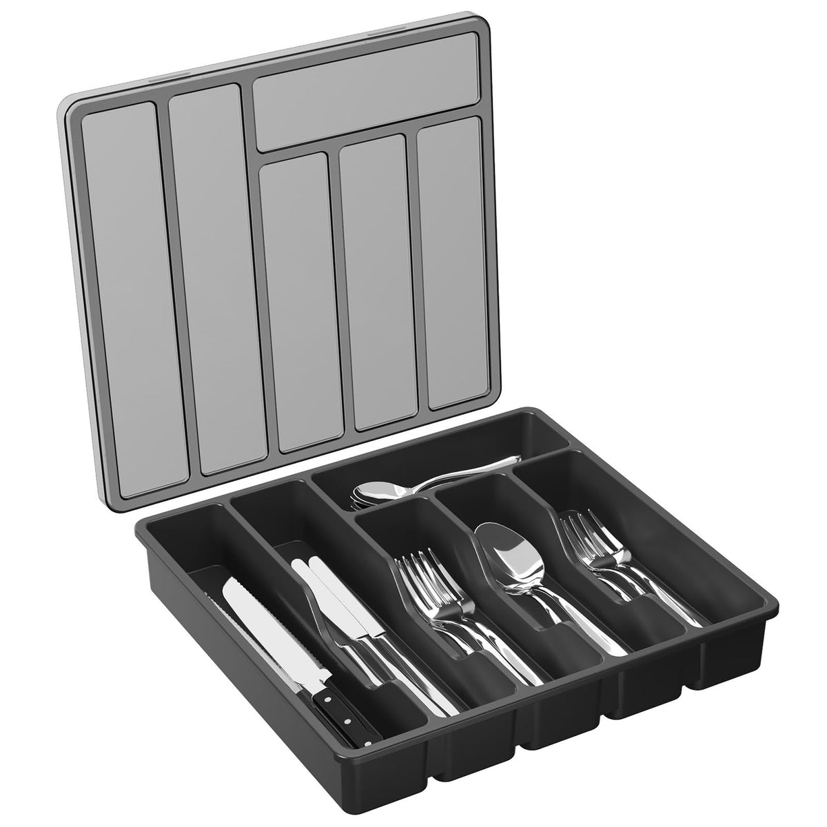 Lifewit Silverware Organizer with Lid, Covered Utensil Tray, 12.6x11.8