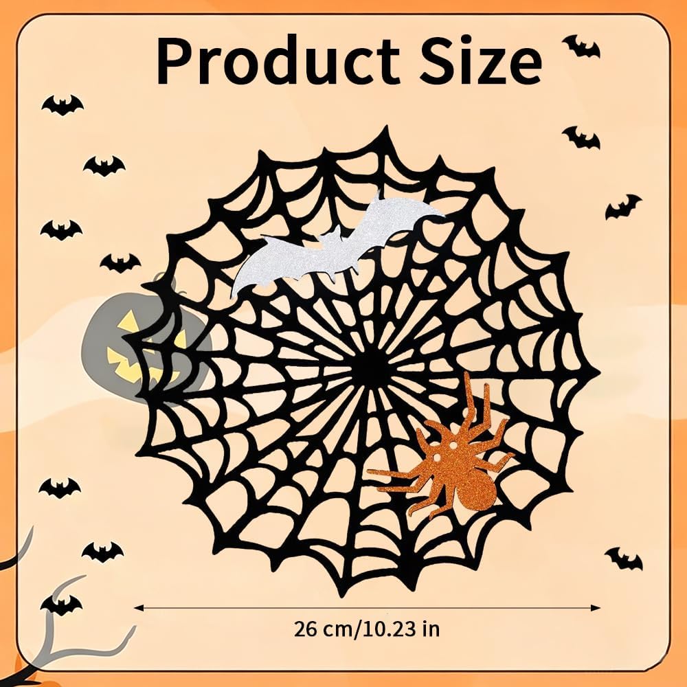Halloween Spider Web Placemats Heat Insulated Place Mats Hollow Out Black Spiderweb Coasters Placemat for Dining Table Decoration Party Supplies Decor, 4 Pcs
