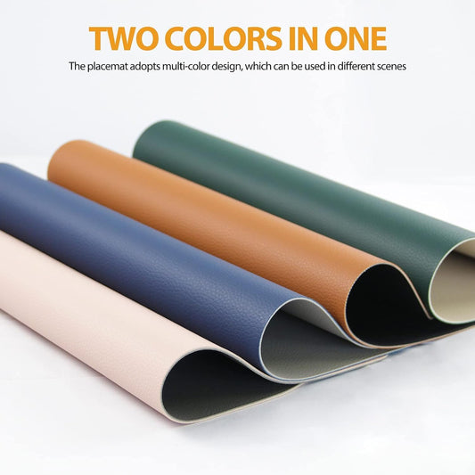 Reversible Faux Leather Placemats with Coasters Set of 4, Non-Slip Washable Table Mats for Dining, Kitchen, Heat Resistant Insulation Place Mat Easy to Clean (17 x 12 inch), Stain Resistant Placemats