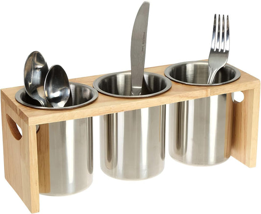 ZOOFOX Silverware Holder for Countertop, Wood Stainless Utensil Caddy