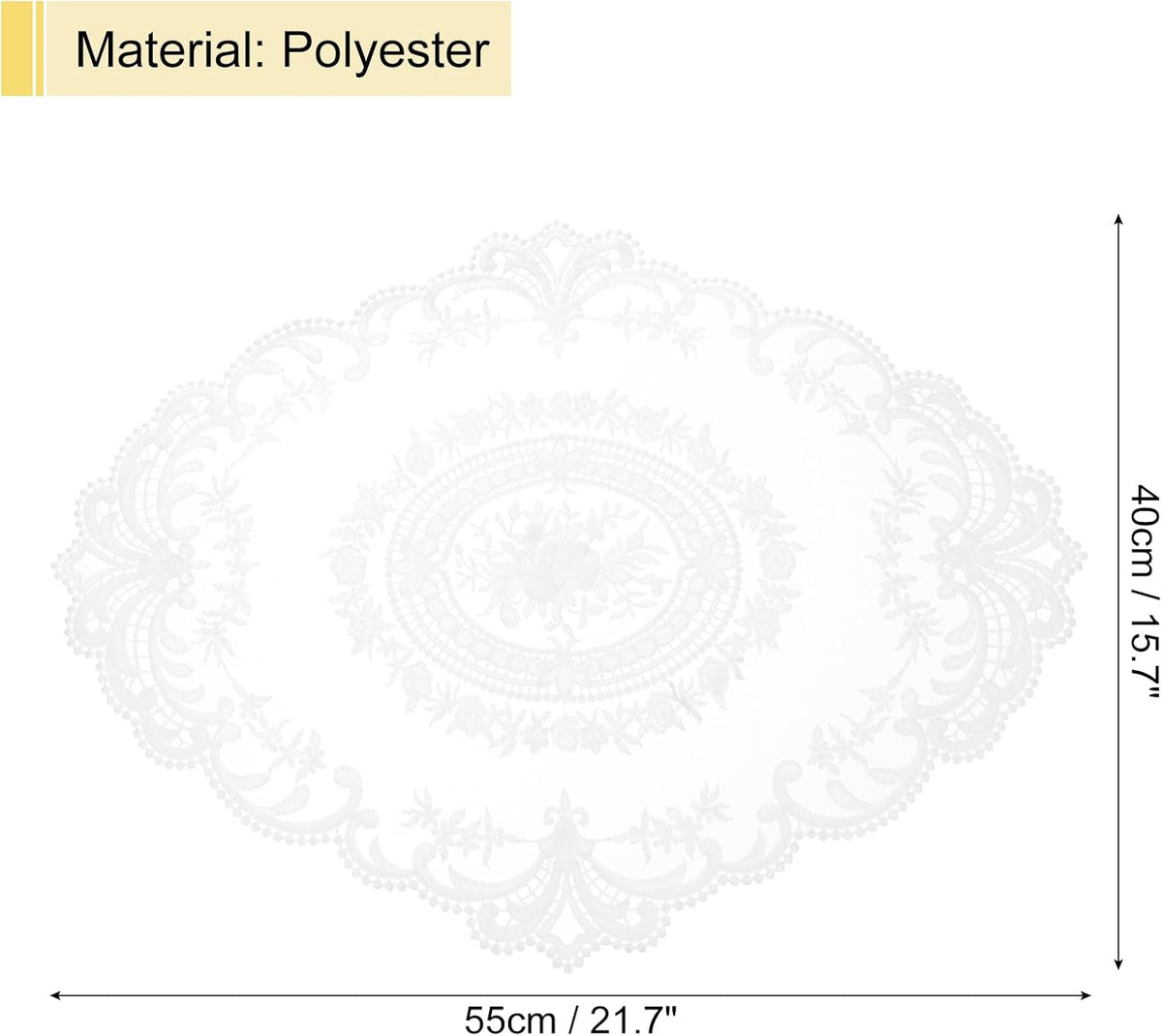uxcell Retro Lace Placemat 16x22-in Oval Embroidered Table Place Mats French Crochet Doilies Coasters Cup Mat for Home Wedding, Pure White