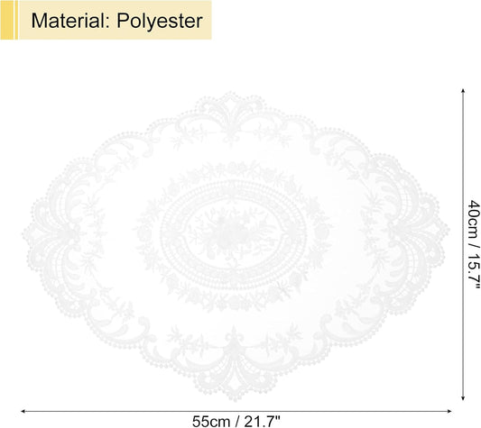 uxcell Retro Lace Placemat 16x22-in Oval Embroidered Table Place Mats French Crochet Doilies Coasters Cup Mat for Home Wedding, Pure White